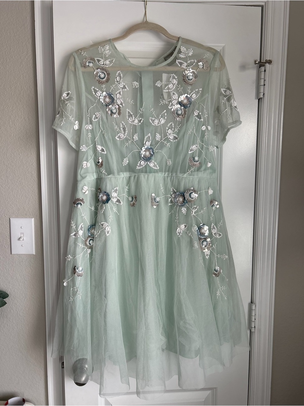 ASOS Mint Green Embroidered Tulle Party Dress
